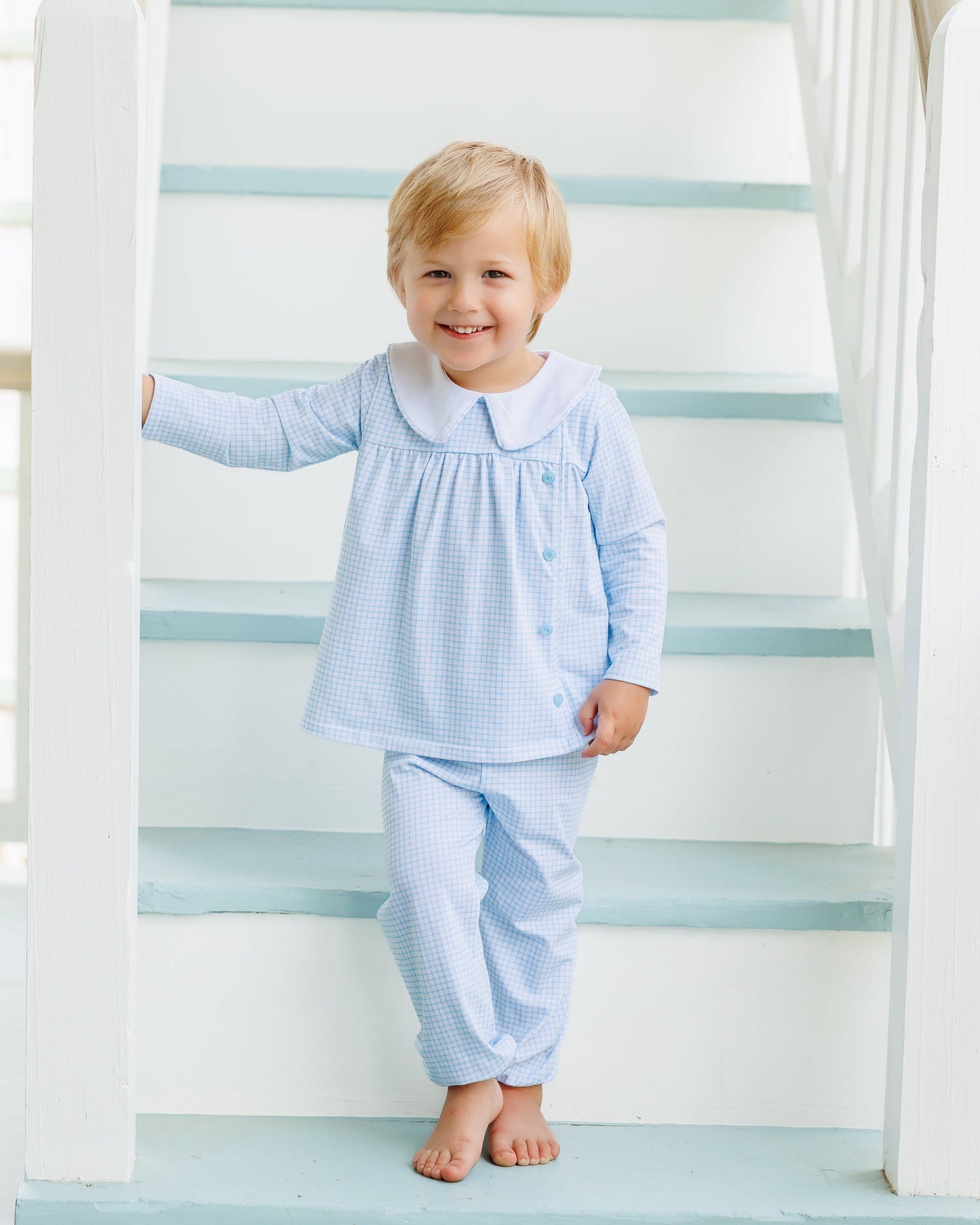 Liam Bloomer Pants Set - Light Blue Windowpane