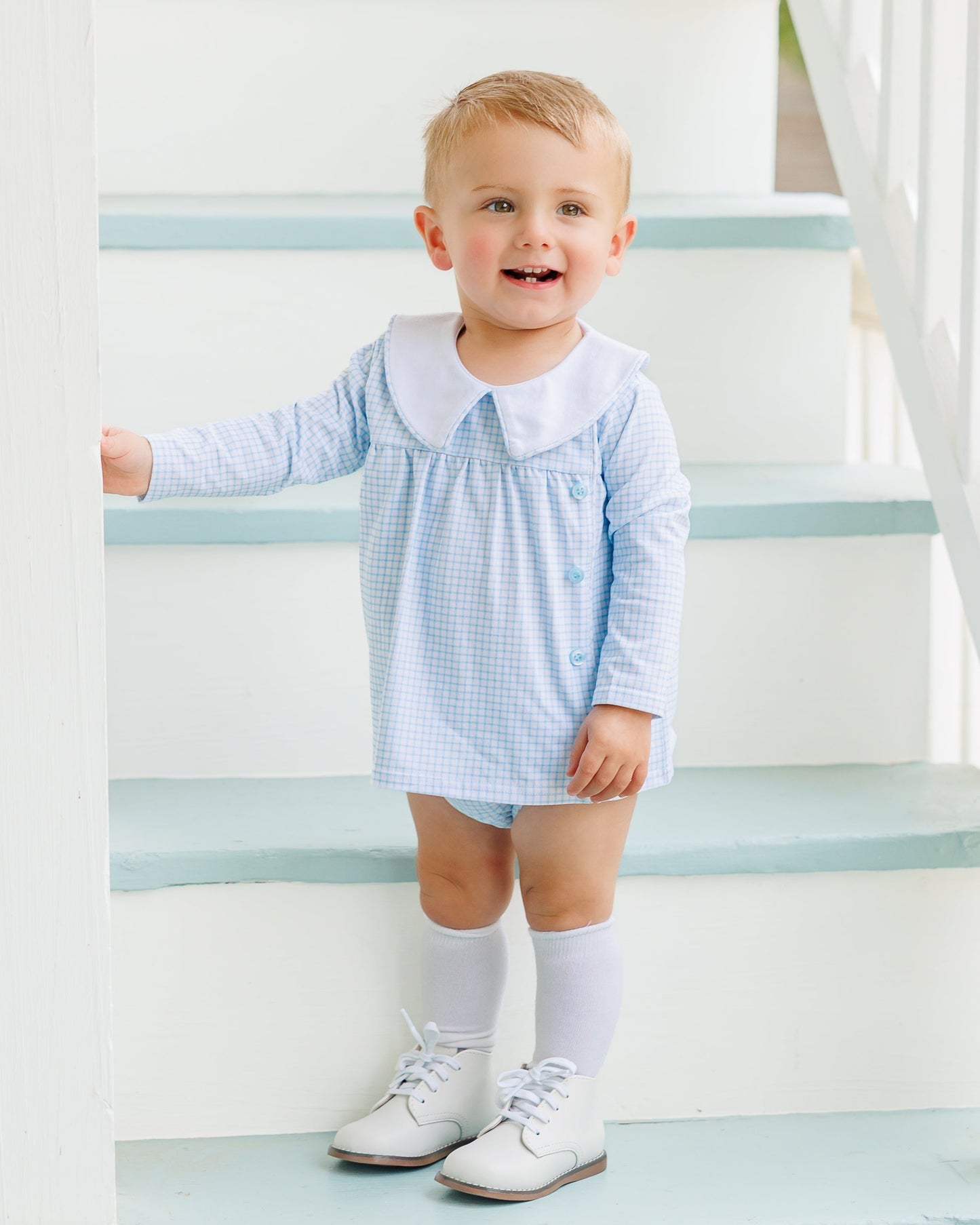 Liam Bloomer Diaper Set - Light Blue Windowpane