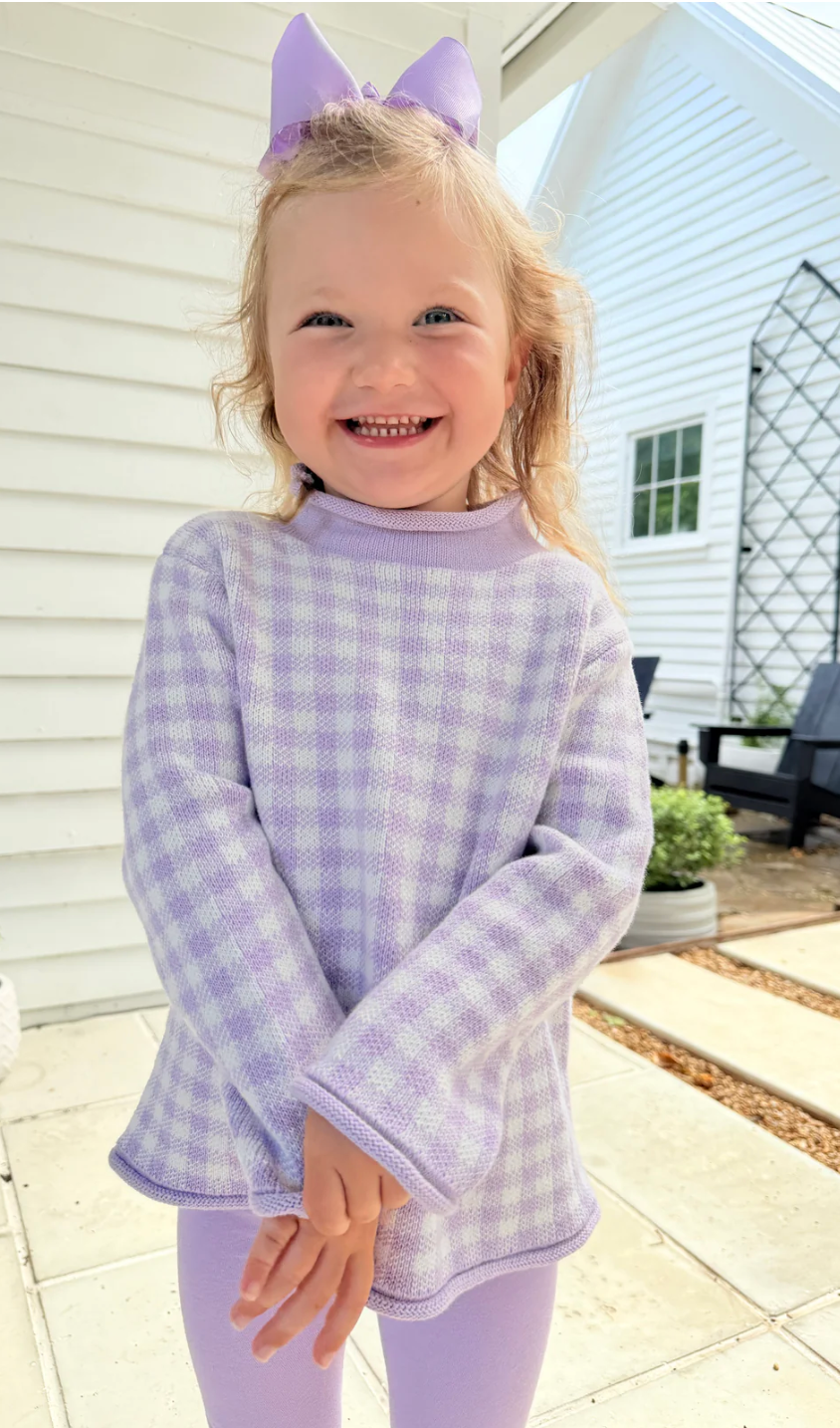 Lavender Gingham Rollneck Sweater - late Oct TAT