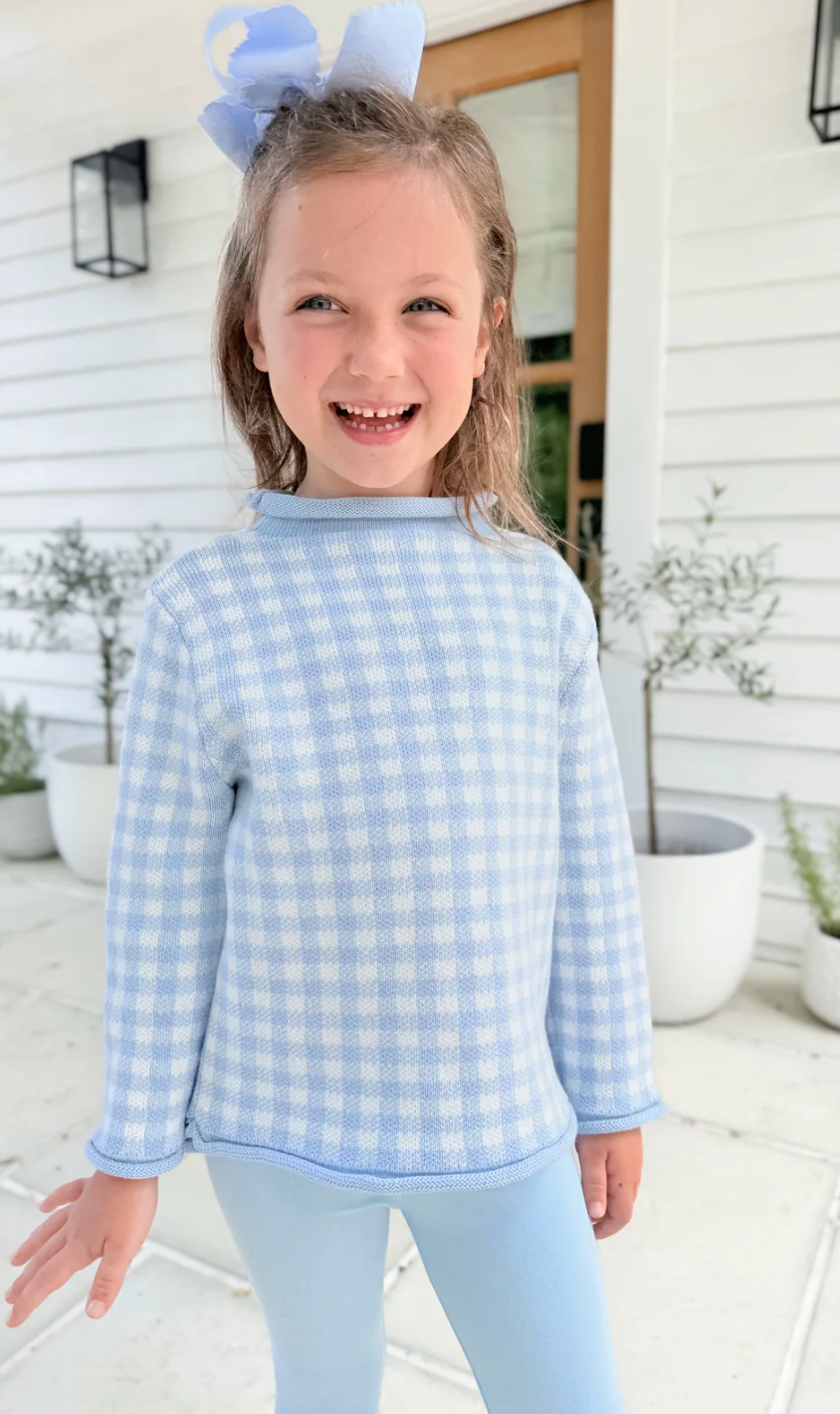 Blue Gingham Rollneck Sweater - late Oct TAT
