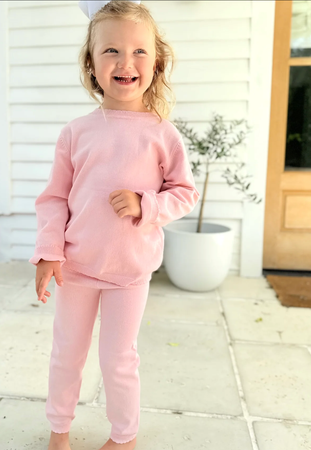 Pink Scallop Organic Cotton Knit Sweater Set - late Oct TAT