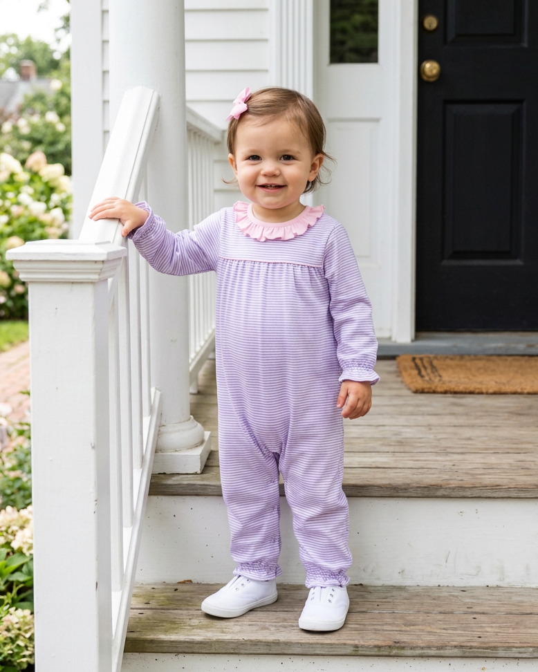 Audrey Romper - Lavender Stripe/Light Pink