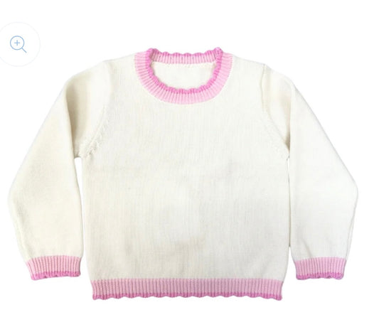 Pink and Cream Scallop Sweater -TAT early December