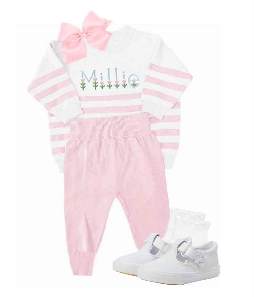 Pink and White Knit Organic Cotton Set