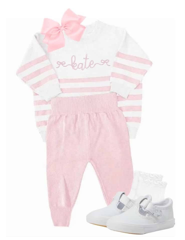 Pink and White Knit Organic Cotton Set