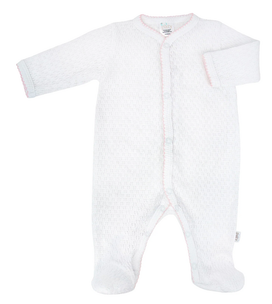 Paty Knit Footie - White with Pink Trim