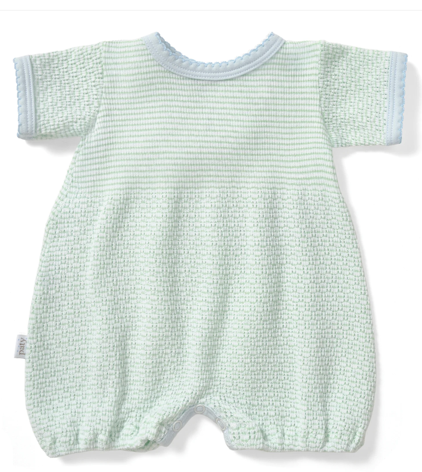 Paty Bubble Romper - Mint with Blue Pima Trim