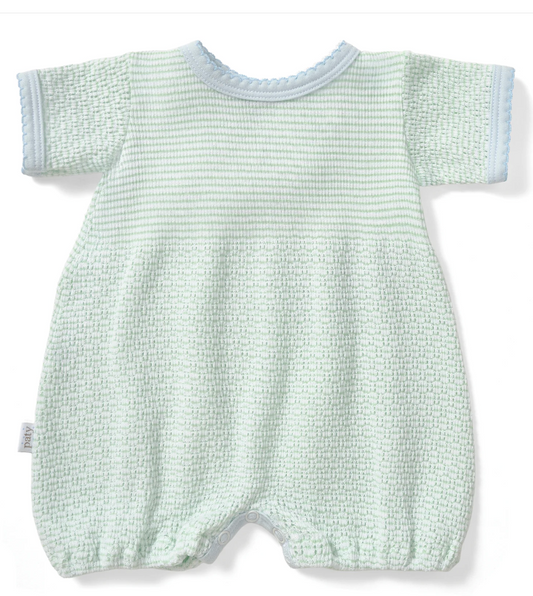 Paty Bubble Romper - Mint with Blue Pima Trim