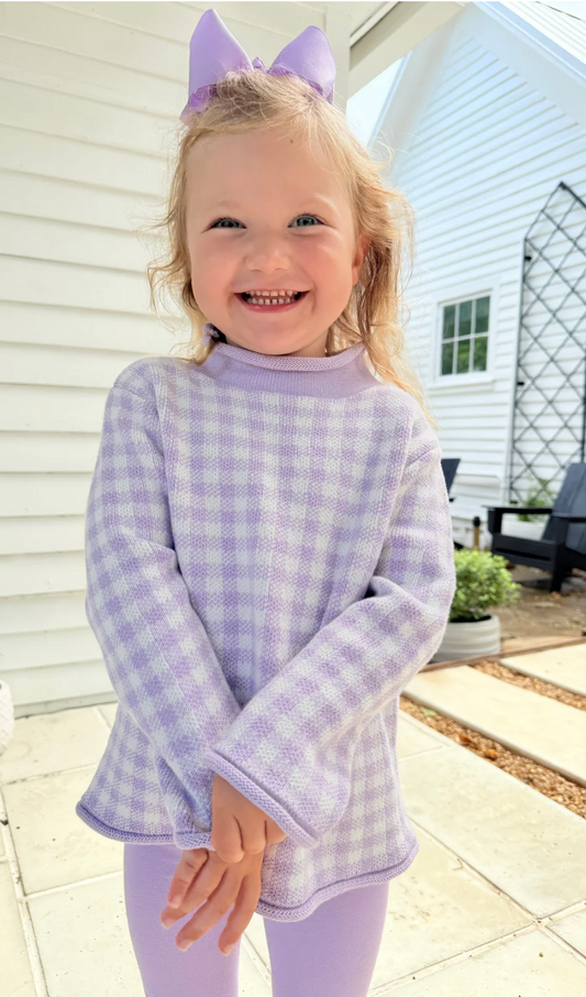 Lavender Gingham Rollneck Sweater - late Oct TAT
