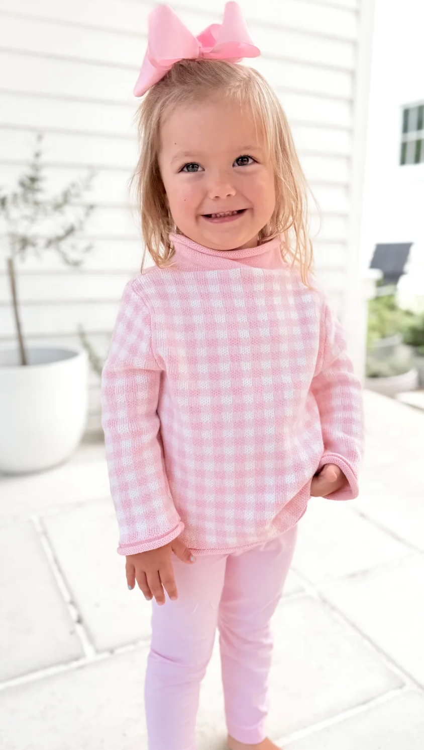 Pink Gingham Rollneck Sweater - late Oct TAT