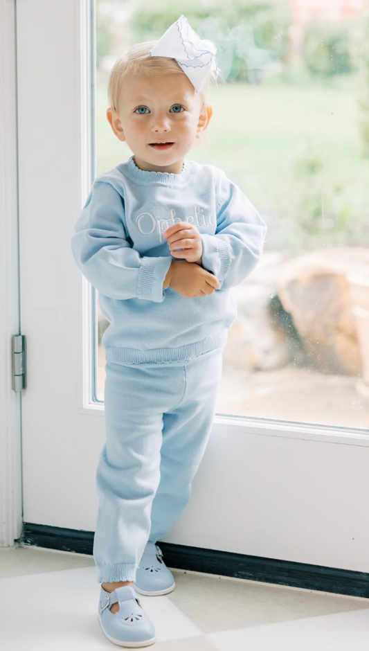 Blue Scallop Organic Cotton Knit Sweater Set - late Oct TAT