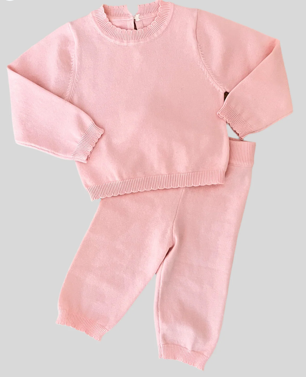 Pink Scallop Organic Cotton Knit Sweater Set - late Oct TAT